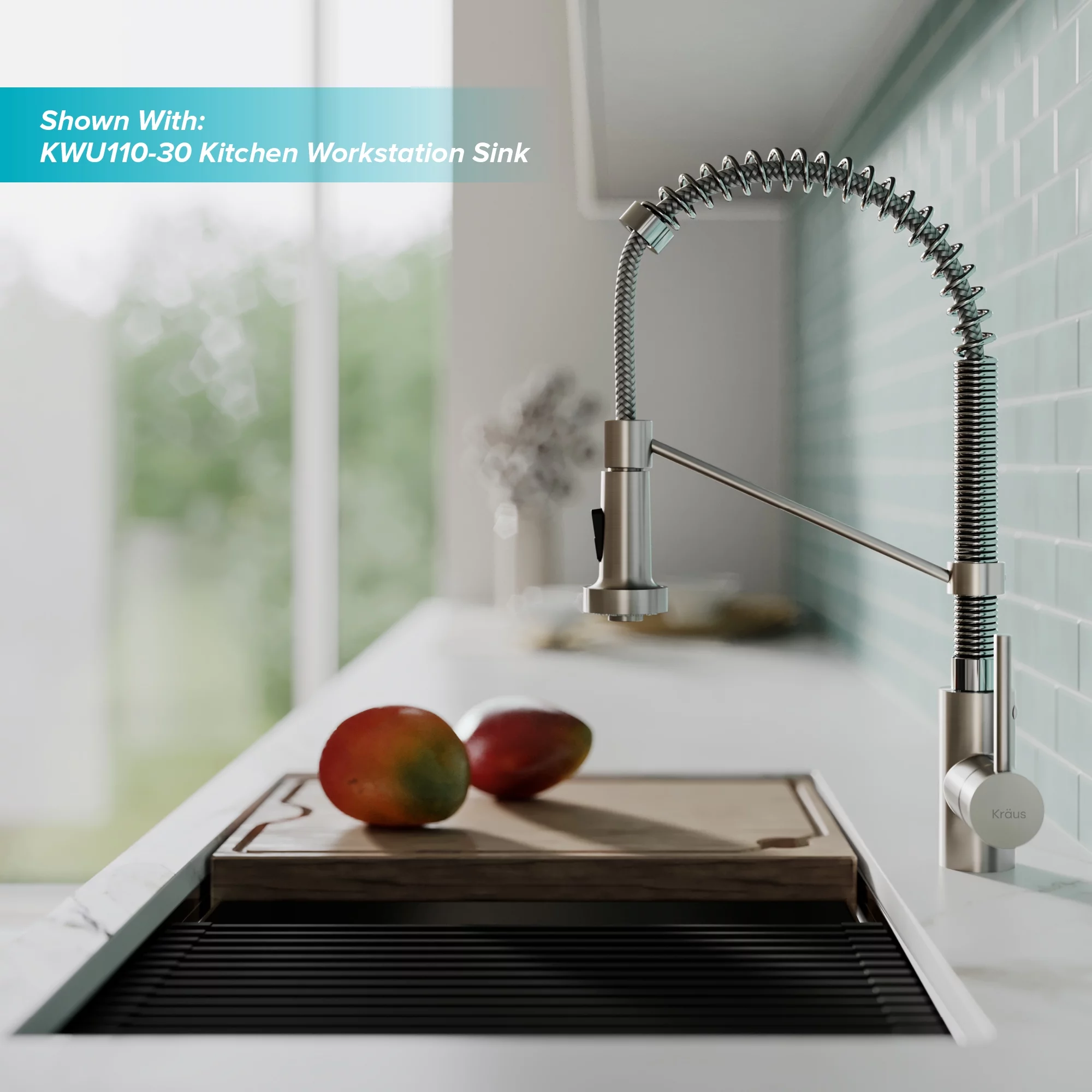 Kraus Bolden™ Single Handle 18-Inch Commercial Kitchen Faucet with Dual Function Pull-Down Sprayhead in Stainless Steel/Chrome Finish