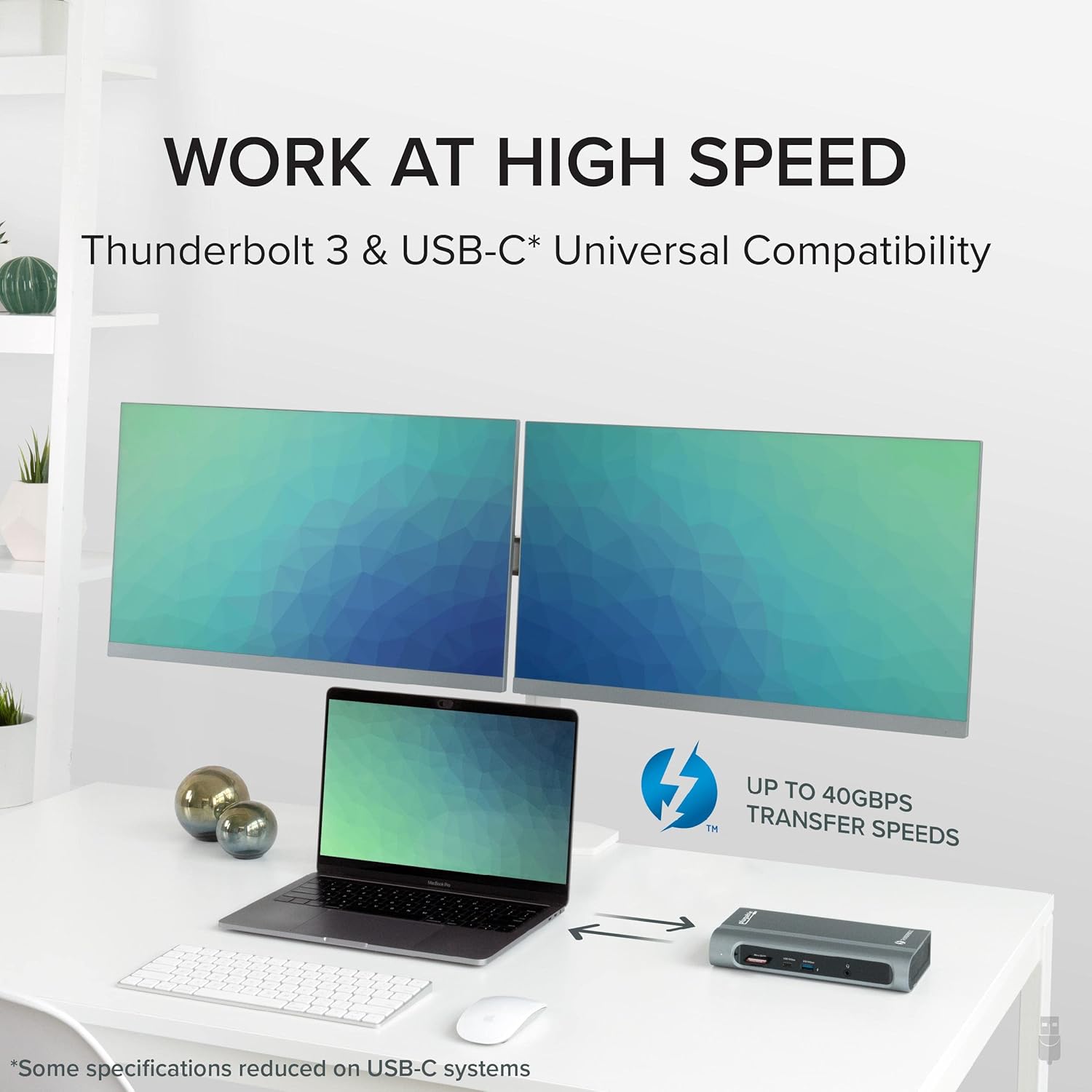 Plugable 14-in-1 USB-C and Thunderbolt Dock - 40Gbps, 96W Charging, Compatible with Mac and Windows, 2X HDMI 2.0 and DisplayPort 4K60, 7X USB Ports, Ethernet, Audio, SD/MicroSD, Certified, Driverless