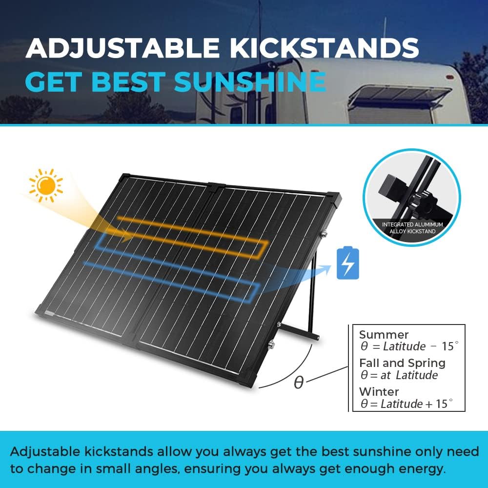 Renogy 200 Watt 12 Volt Monocrystalline Off Grid Portable Foldable 2Pcs 100W Solar Panel Suitcase Built-in Kickstand with Waterproof 20A Charger Controller