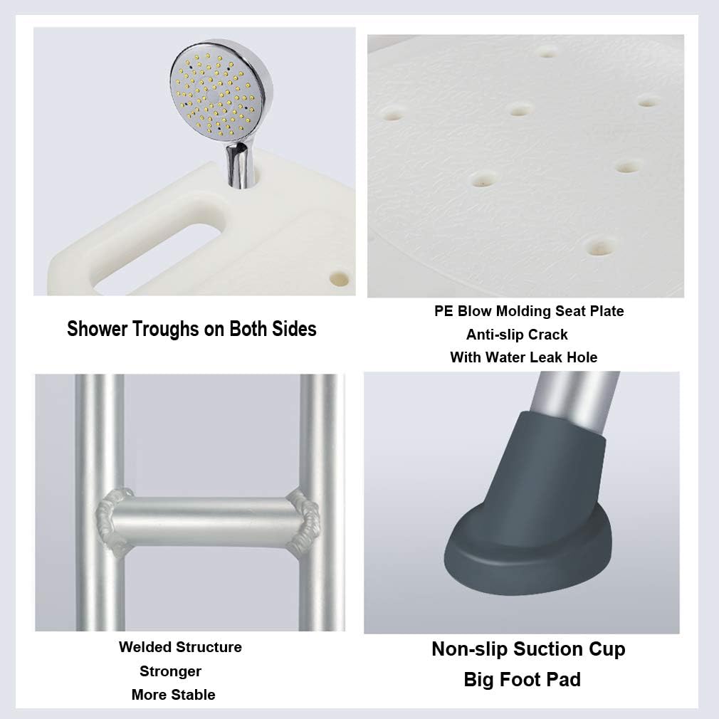 Elderly Bath Stool, Folding Bath/Shower Bench with Back Elderly Bath Chair Shower Stool Safety Seat Bathroom Adjustable Positions 37-41Cm with Anti-Slip Rubber Feet for Travelling and Compact
