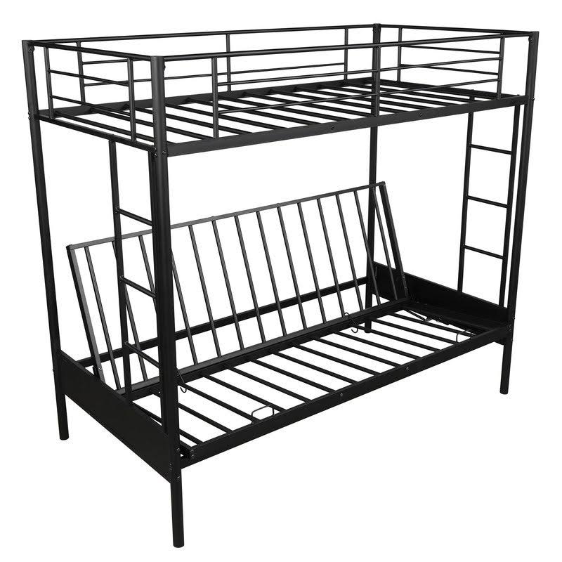 AOOLIVE Twin Over Full Metal Bunk Bed, Multi-Function, Black