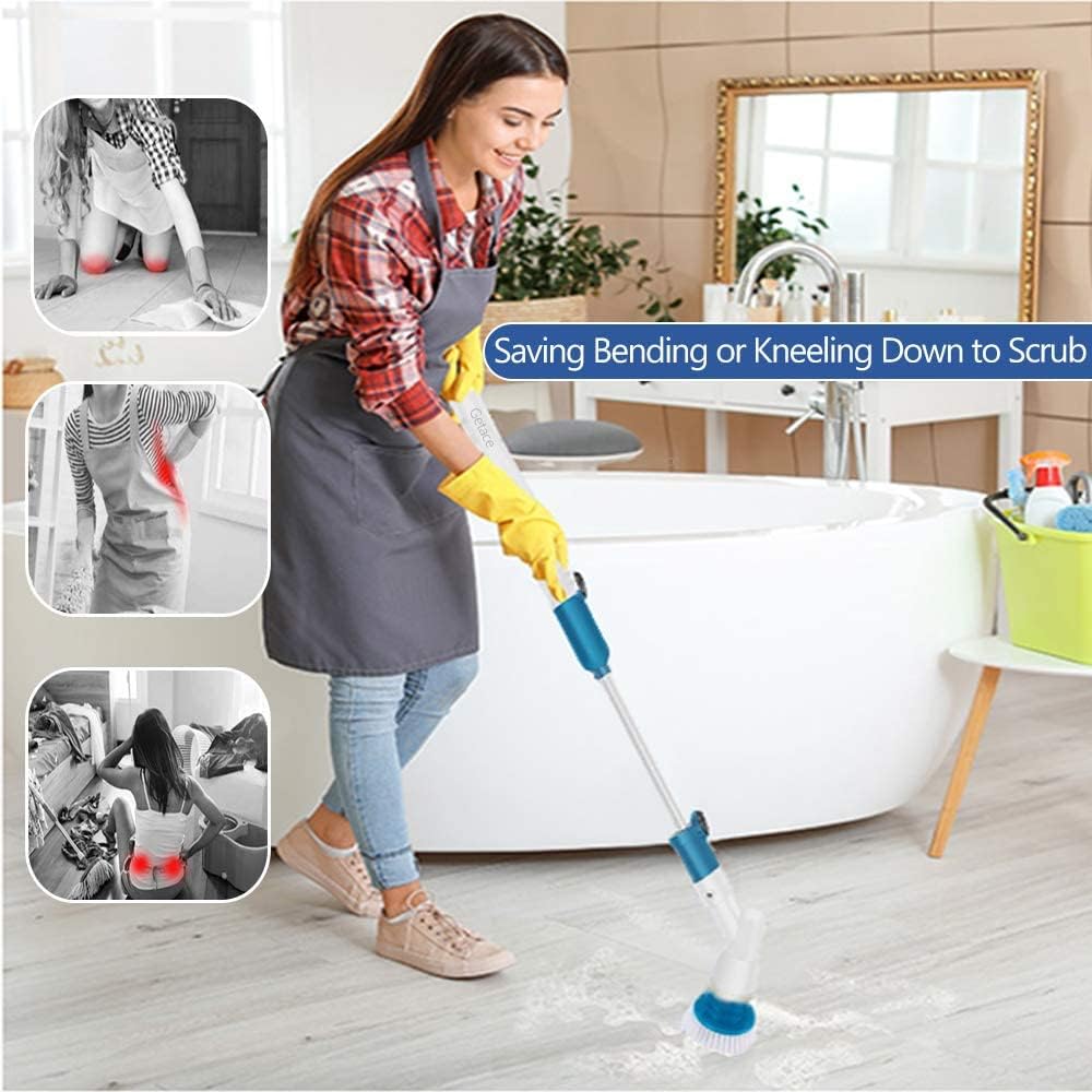 Getace Electric Spin Scrubber,360 Cordless Power Bathroom Scrubber,Super Power Surface Cleaner with 3 Replaceable Brush Heads,Extension Handle for Tub,Tile, Floor, Wall,Shower, Bathtub, and Kitchen