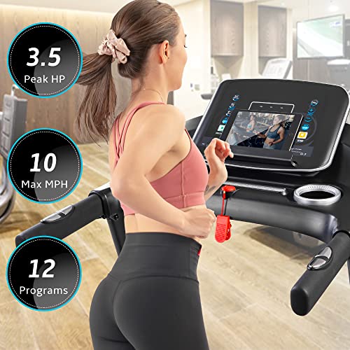 Merax Portable Treadmill for Home, 3.5HP Electric Motorized Running Machine with 10MPH Speed, Large Running Surface, 12 Programs, Speakers, Incline, LCD and Pulse Monitor for Running Walking