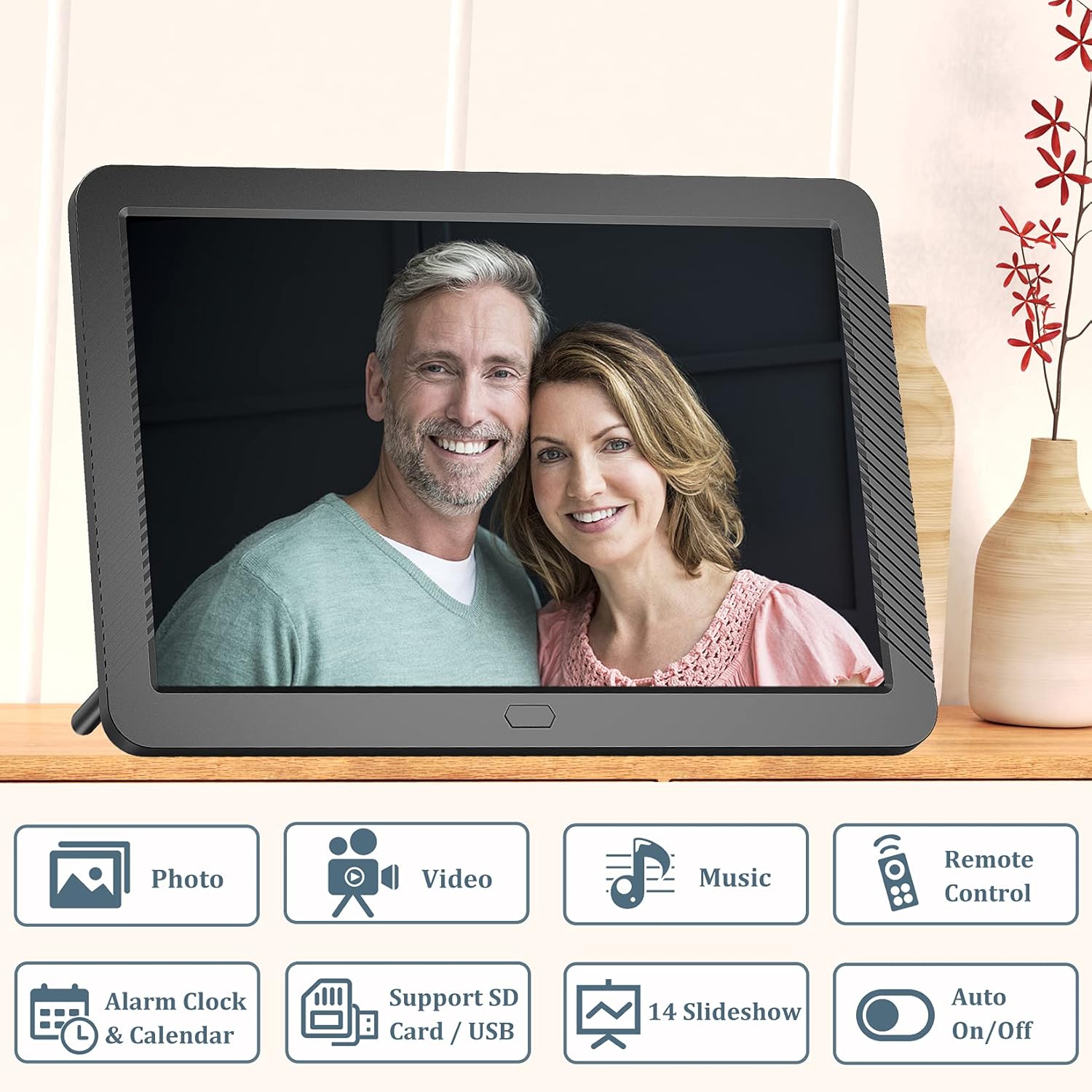 Digital Photo Frame with 8.1 Inch 1920x1080 FHD IPS Screen - Hauyince Digital Picture Frames with Remote Control, Slideshow, Picture Preview, Adjustable Brightness, Calendar, Using SD Card & USB Drive