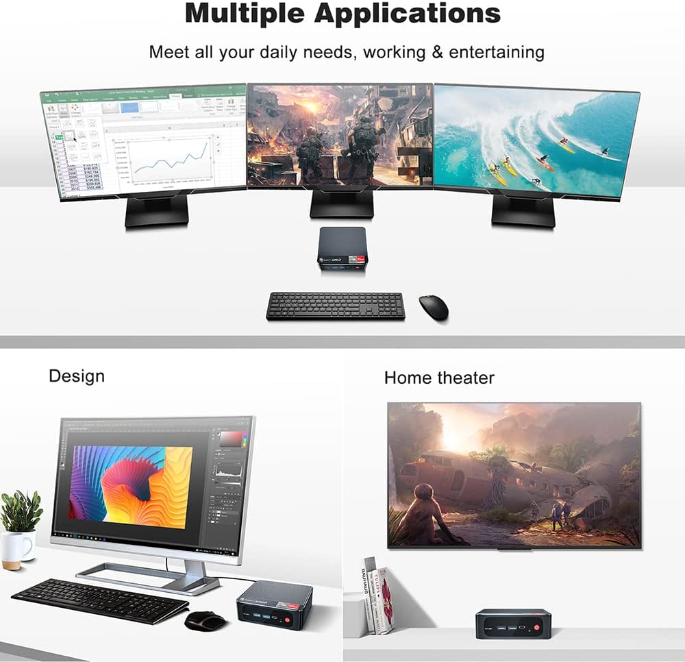 Beelink SER3 Mini PC AMD Ryzen 7 3750H 4C/8T Windows 11 Pro Desktop Computer, 8 GB RAM + 256 GB SSD, Radeon RX Vega 10 Graphics, Dual HDMI and USB-C 4K@60Hz Output, WiFi - BT, Auto Power On