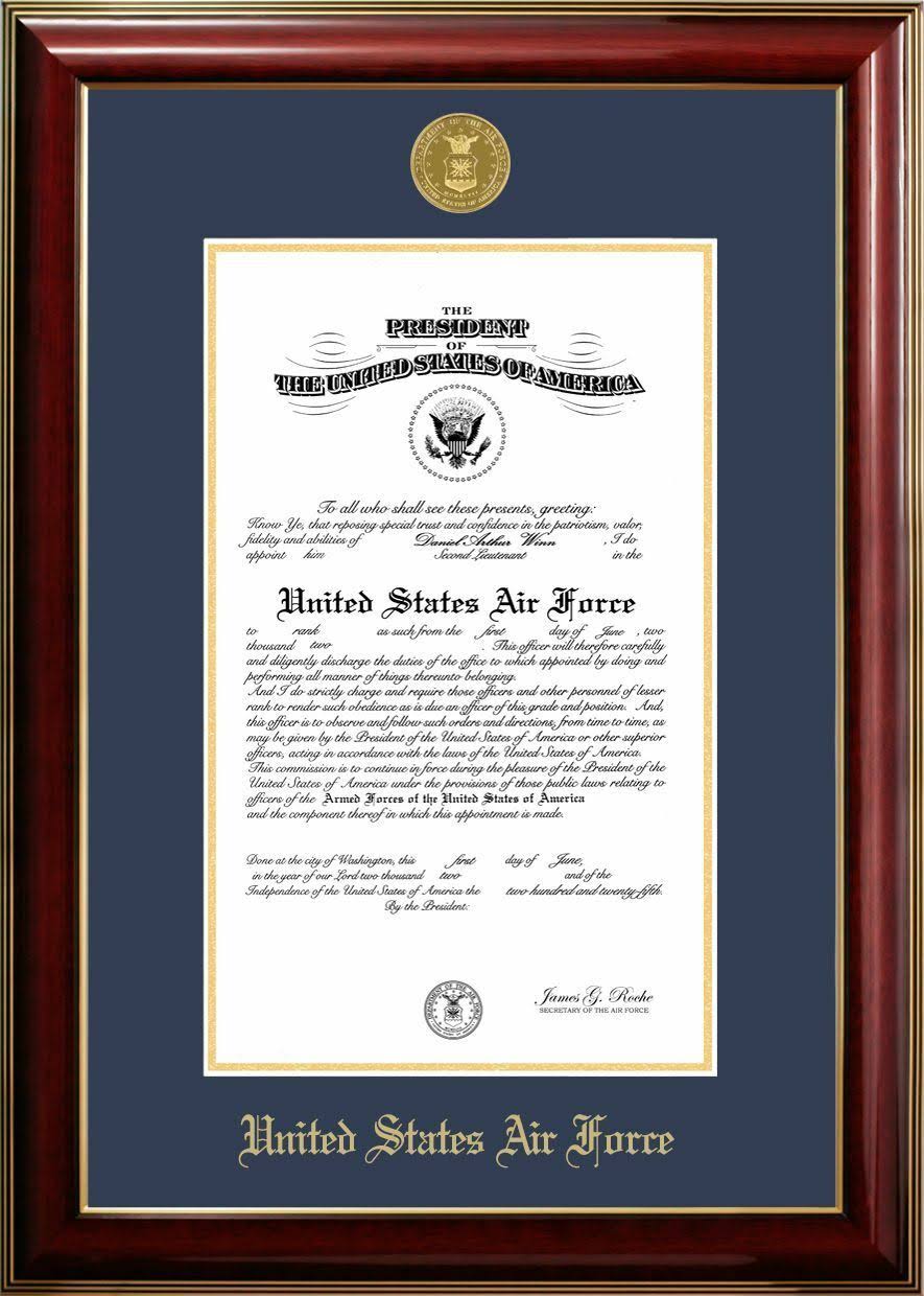 Patriot Frames Air Force 8.5x11 Certificate Classic Mahogany Frame with Gold Medallion AFCCL0018.5x11x22
