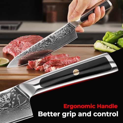 Sunnecko Knife Set with Block, Damascus Chef Knife Set Professional Kitchen Knife Block Set 6-piece Japanese VG10 Stainless Steel Dishwasher Safe