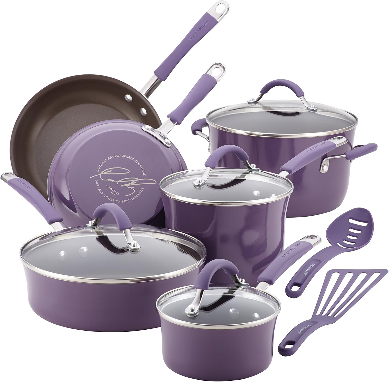 Rachael Ray Cucina Nonstick Cookware Pots and Pans Set, 12 Piece, Agave Blue