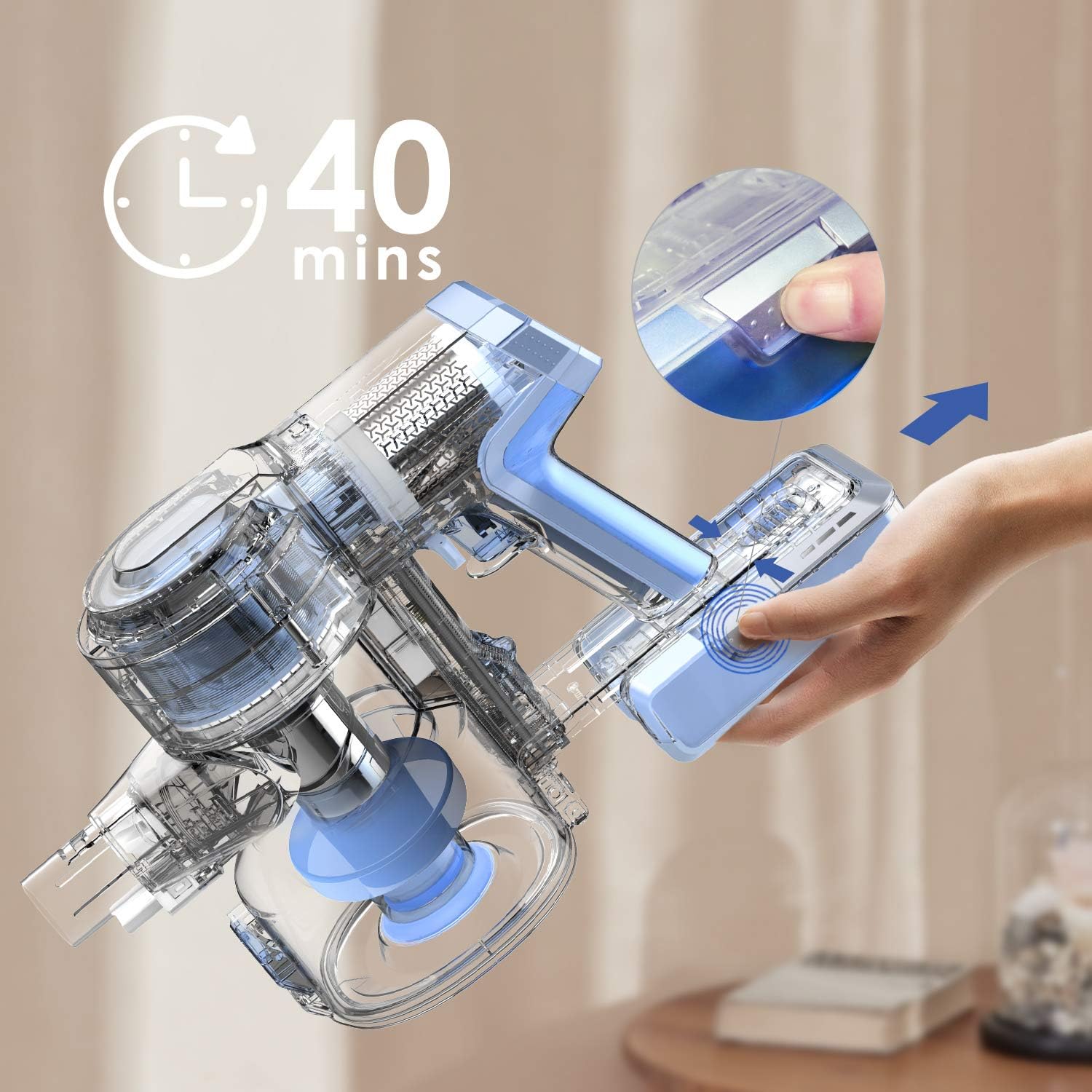Tineco A11 Hero Cordless Lightweight Stick/Handheld Vacuum Cleaner, 450W Motor for Ultra Powerful Suction for Carpet, Hard Floor & Pet