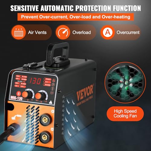 VEVOR MIG Welder, 130A Welding Machine, 3 in 1 Combo MMA/MIG/LIFT TIG Welder Machine, Flux Core Welder, MIG-130 Portable Welding Machine for Carbon Steel, Stainless Steel