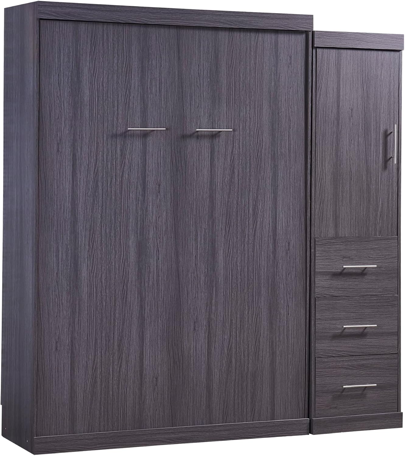 Full Size Murphy Bed, Storage Platform Bed with Wardrobe and 3 Drawers, Can be Folded into a Cabinet, Multifunctional Design, for Small Spaces Place, Gray