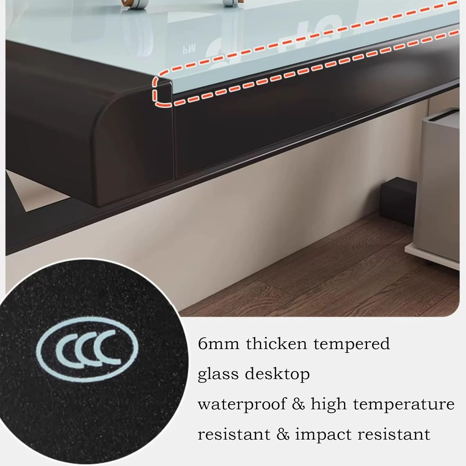 Modern Computer Desk Tempered Glass Large Office Desk with Threading Hole Storage Stand Study Writing Desk Easy to Install Computer Workstation for Home Office(Black,39.3 * 19.6'')