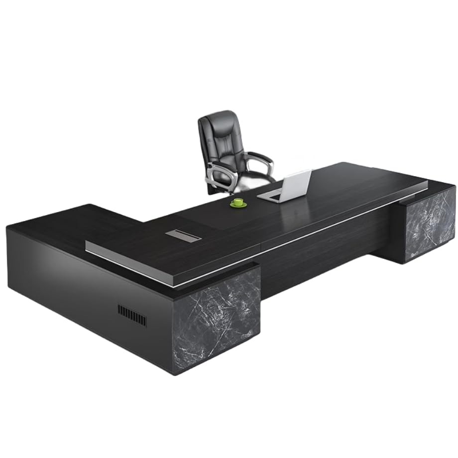 Modern L Shape Executive Desk for CEO Boss Manager, L-Shaped Executive Office Desk with Drawers, Black Writing Desk Working Desk for Office 79" L x 63" W x 29.5" H, Right Hand Return