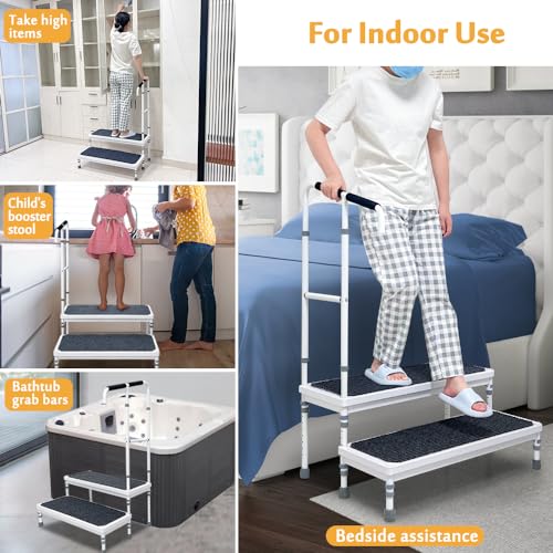 Bedside Steps for High Beds Assist Rail Medical Step Stool with Handle for Elderly Adults Bed Stairs Adjustable Step Platform Mobility Stepping Foot Stool for Bed Handicap 400lb Step Ramp