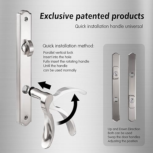 Hinged Patio Door Handle System Filled with Lever Handle Mortise Lock Set Universal Left and Right Entry Doors Handle （Brushed Nickel）