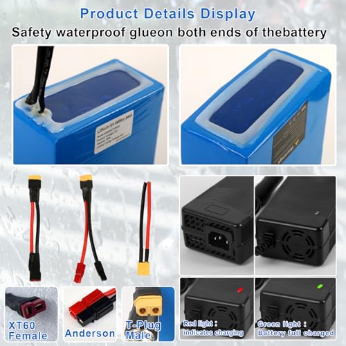 52V Ebike Battery 20Ah 52V Battery 52V Electric Bike Battery 52V Lithium Ion Battery with 3A Charger, T-Plug Extension Cord, XT60 Connector, Anderson Connector for 200-1400W Electric Bicycles Motor