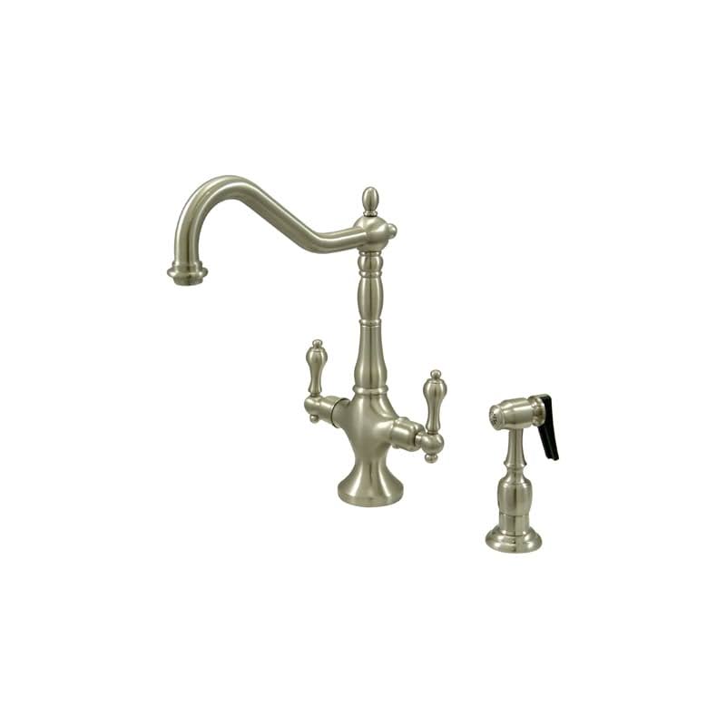 Kingston Brass KS1778ALBS Heritage Satin Nickel Double Handle Kitchen Faucet with Brass Sprayer