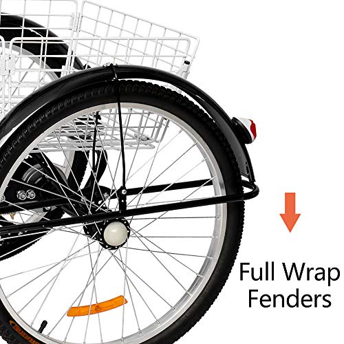 PEXMOR Adult Tricycle, 24/26 Inch 7 Speed 3 Wheel Bikes Tricycle for Adults, Adult Trike for Women/Men/Seniors, Three Wheel Cruiser Bike w/Folding Front & Rear Basket for Shopping/Recreation/Picnic