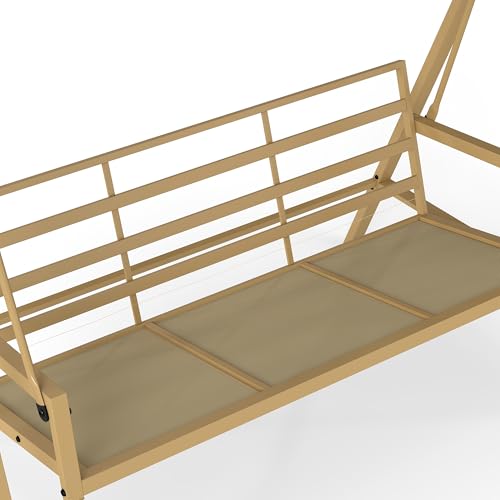 Outsunny 3-Seat Outdoor Porch Swing with Stand, Heavy Duty Patio Swing Chair with Adjustable Canopy, Removable Cushions, Breathable Mesh Seat for Garden, Backyard, and Poolside, Beige