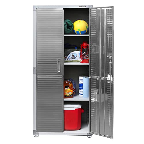Seville Classics UltraHD Solid Steel Lockable Metal Storage Cabinet Locker Organizer, w/Adjustable Shelves for Garage, Warehouse, Office, Classroom, Granite, 48" W x 24" D x 72" H