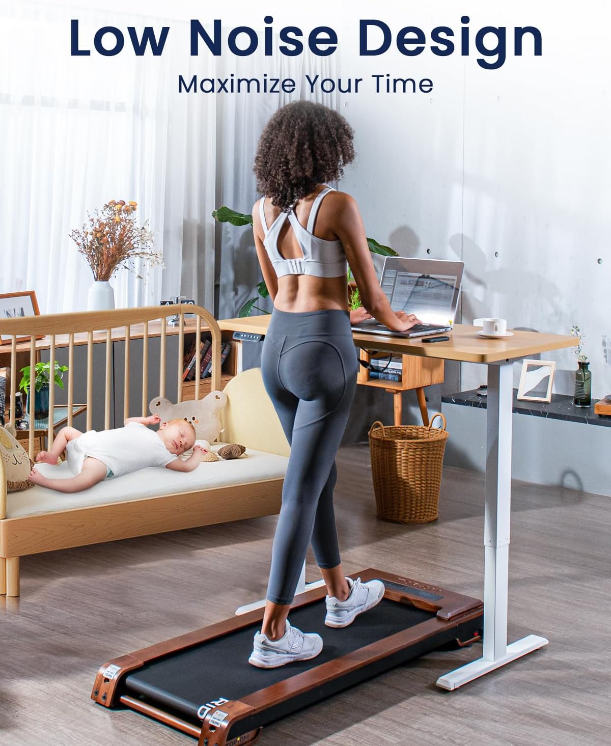 Under Desk Treadmill, Wood Walking Pad with Remote Control 310 lb Capacity, 2 in 1 Walking Treadmill Under Desk for Home Office Use Installation-Free with LED Display