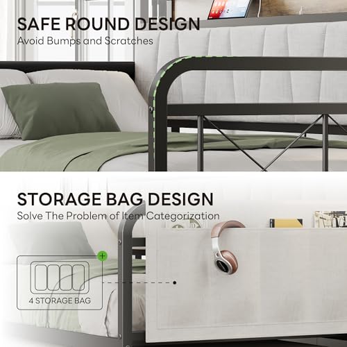 LIKIMIO Daybed with Trundle Bed, Twin Bed Frame with Storage Headboard and Charging Station, Sofa Day Bed with Strong Supports for Living Room, Bedroom, and Guest Room, Grey