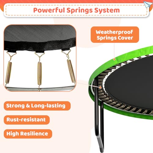 12FT 14FT 16FT Outdoor Trampoline for Kids & Adults, Recreational Trampoline w/Ladder & Safety Net, Heavy Duty Backyard Metal Trampoline, 400/450LBS Round Pumpkin Trampoline, ASTM Approved