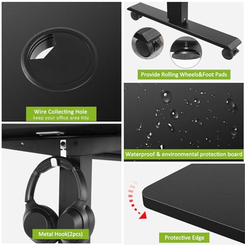 farexon Electric Standing Desk 55 x 24In with Charging Station, Stand up Desk with Oversized Mouse Pad, 2 USB Ports & 3 Power Outlets, 4 Caster, 4 Preset Heights Easy to Set（Brown）