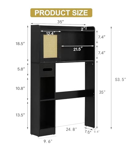 6Tier Over The Toilet Storage Cabinet, Freestanding above Toilet Space Saver Rack w/Adjustable Shelves, Sliding Door, Multifunctional Over Toilet Organizer for Bathroom (White)