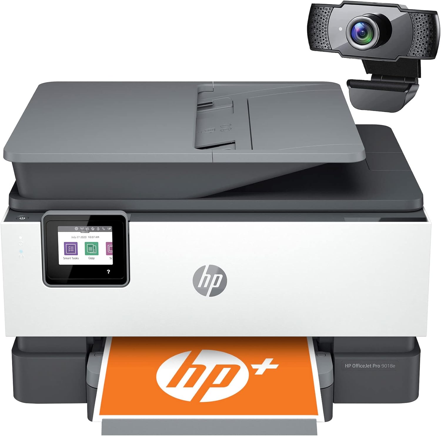 HP OfficeJet Pro 90 18e All-in-One Wireless Color Inkjet Printer, Gray - Print Scan Copy Fax - Instant Ink Ready, 22 ppm, 4800 x 1200 dpi, 512MB Memory, 35-Sheet ADF, Ethernet, Cbmou External Webcam