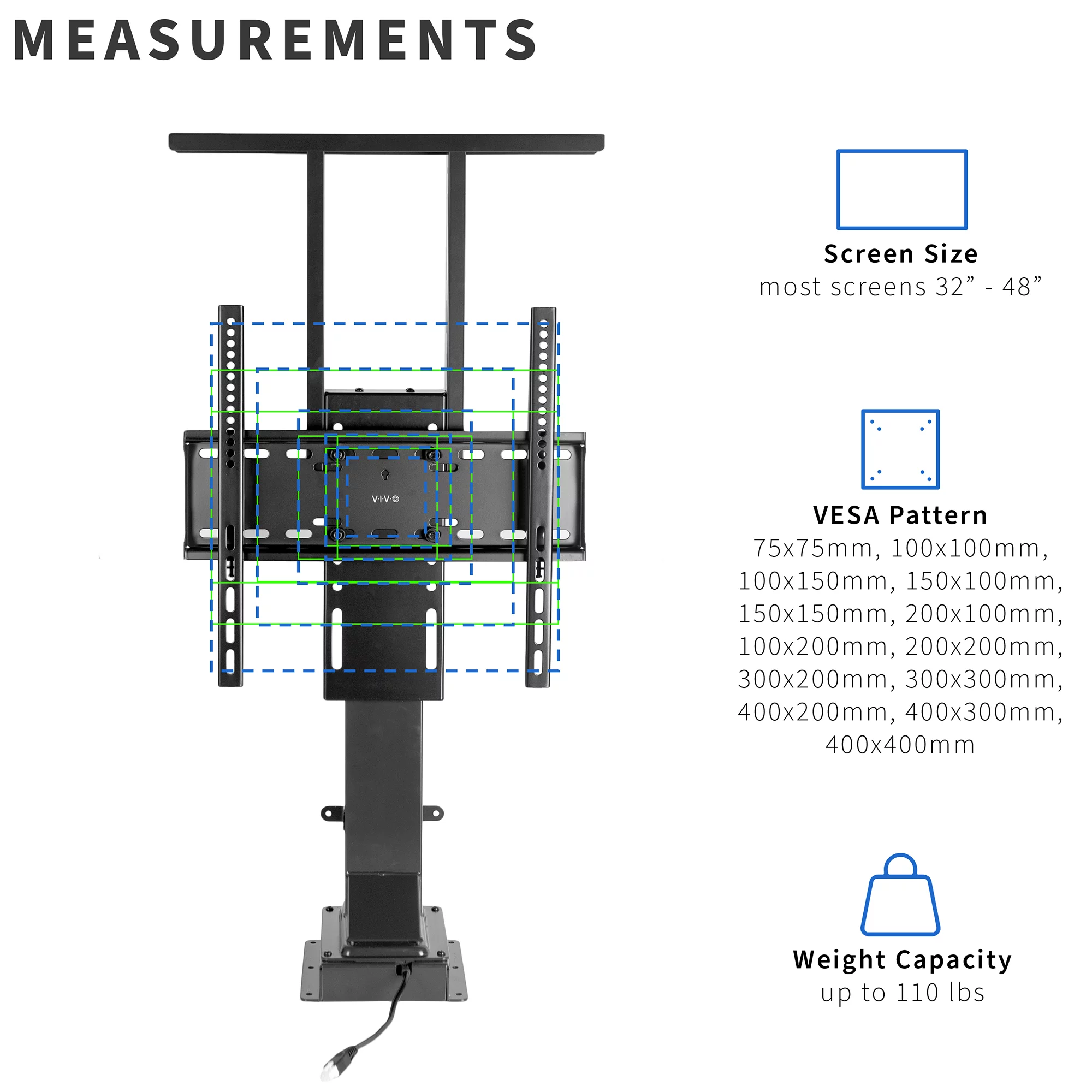 VIVO TV Motorized Vertical Stand Lift 32" to 48" | Height Adjustable Mount