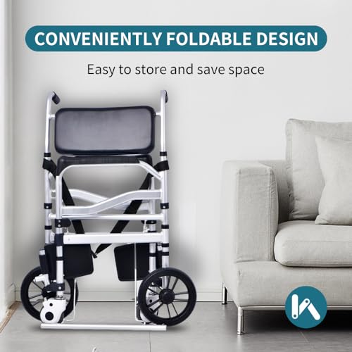 3IN1 Bathroom Wheelchairs, Bedside Commode Chair with Wheel + Raised Toilet Seat Raiser for Seniors+ Bath Shower Chair with Handles, Portable Folding Toilet Lift Bar for Elderly