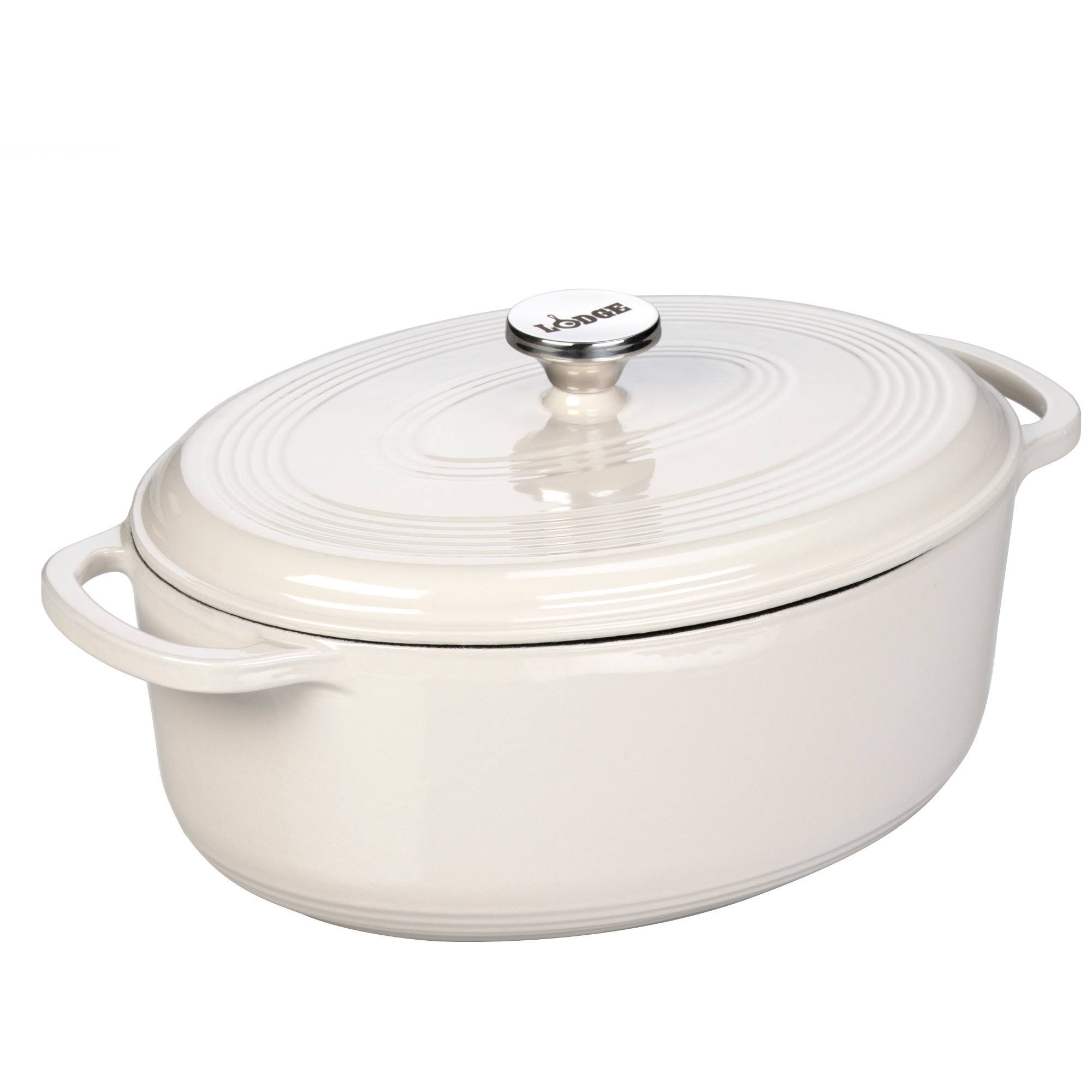 Lodge EC7OD13 Enameled Cast Iron Oval Dutch Oven 7-Quart Oyster White
