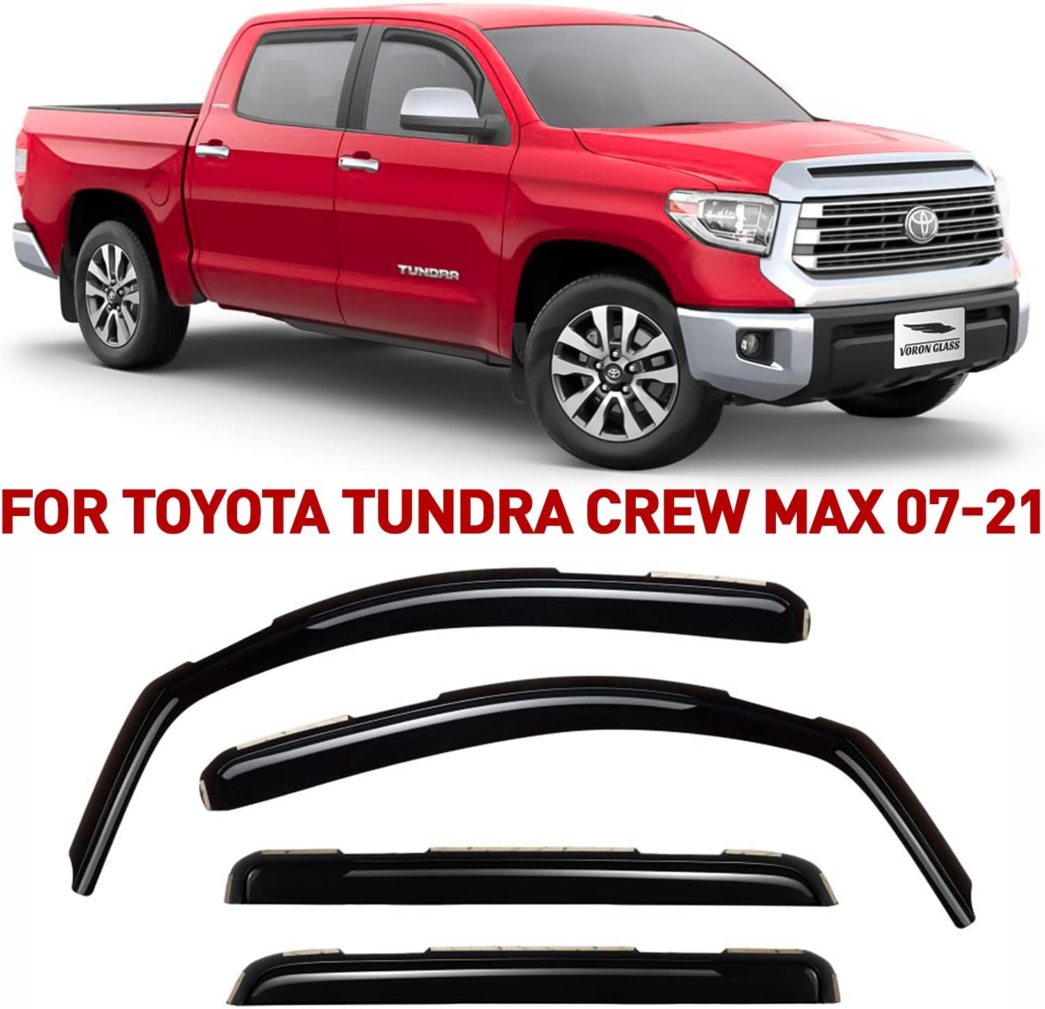 Voron Glass in-Channel Extra Durable Rain Guards for Trucks Toyota Tacoma 2016-2022 Double Cab, Window Deflectors, Vent Window Visors, 4 Pieces - 220056