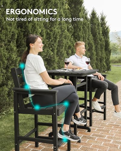 SERWALL 5 Pieces Adirondack Bar Chairs Set, HDPE Adirondack Barstools Chairs with Bar Pub Table, Outdoor Patio Bar Furniture Set for Bistro, Balcony, Poolside, Garden, Black
