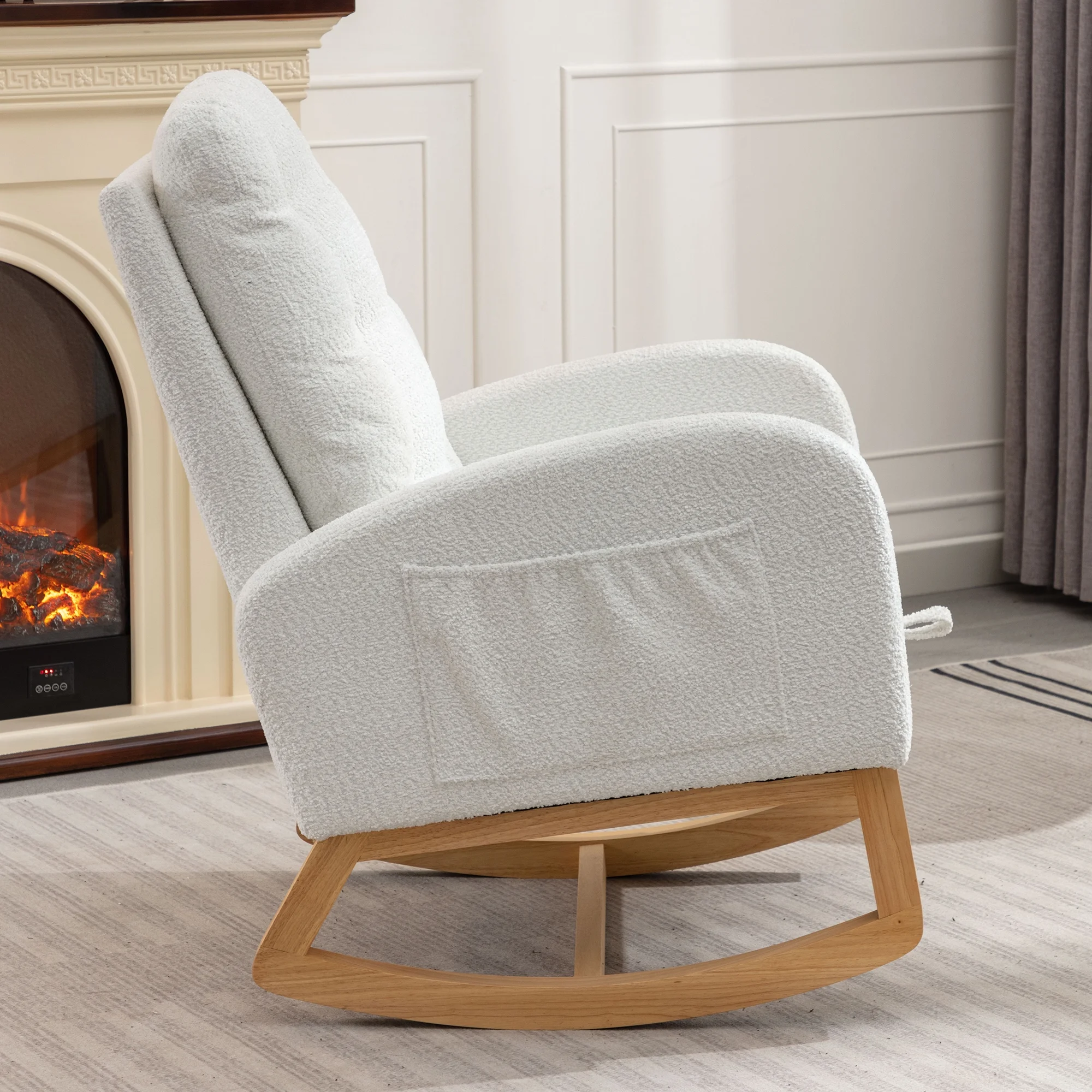 Nursery Rocking Chair with Footrest - High Back, Rubber Wood Rocking Legs, Ideal for Bedroom and Living Space