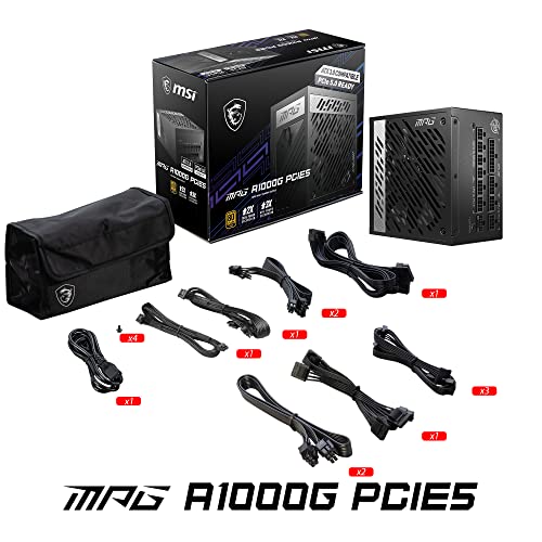 MSI MPG A1000G PCIE 5 & ATX 3.0 Gaming Power Supply - Full Modular - 80 Plus Gold Certified 1000W - 100% Japanese 105°C Capacitors - Compact Size - ATX PSU (Renewed)