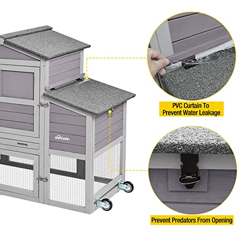 Aivituvin 80in Chicken Coop Mobile Hen House Outdoor Wooden Poultry Cage with Wheels Nesting Box Run