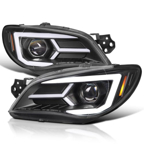 SPEC-D TUNING Black Housing Clear Lens Projector Headlights w/LED Sequential Turn Signal Compatible with 2006-2007 Subaru Impreza WRX/STI Models Only, Left + Right Pair Headlamp Assembly