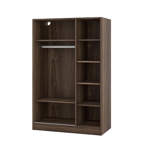 3 Door Wardrobe Armoire Closet with Sliding Doors and Storage Shelevs Freestanding Wardrobe Cabinet with Hanging Rod Clothes, Cabinet Organizer for Bedroom, 20.5"D x 42.5"W x 66.9"H (Wulnut)