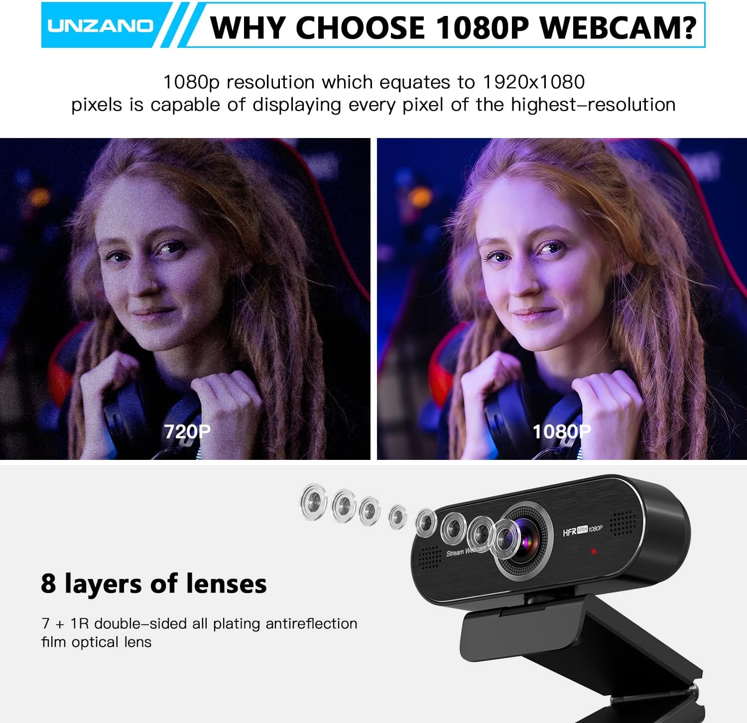 1080P 60FPS Webcam with Microphone,Full HD Computer Web Camera,Auto-Focus 80° Wide Angle Built-in Dual Noise Reduction Mics,Webcam for Online Class, Zoom Skype Facetime Teams, PC Mac Laptop Desktop