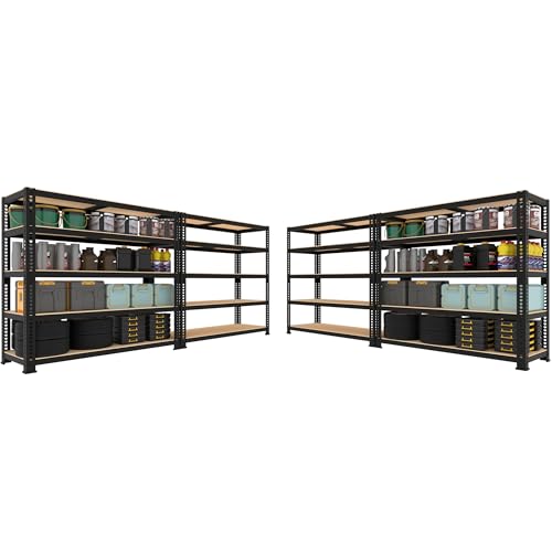 5 Tier Garage Storage Shelves - 32" W x 16" D x 63" H Adjustable Heavy Duty Metal Shelving Unit, Garage Shelving Utility Storage Rack for Basement, Pantry, Kitchen, Black, 2 PCS