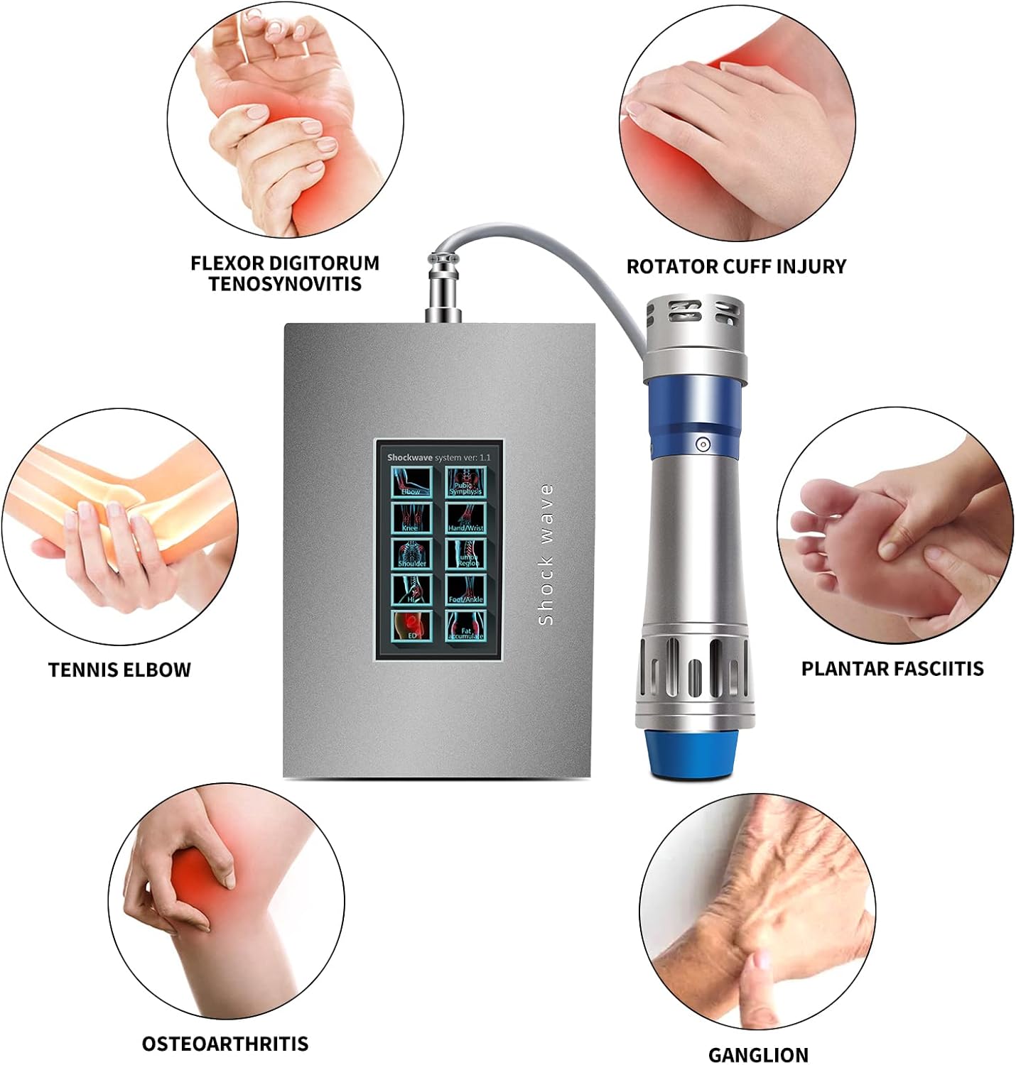 Shockwave Therapy Machine, Extracorporeal Shock Wave Treatment Equipment for Pain Relief Body Muscle Massager with 7 Massage Heads