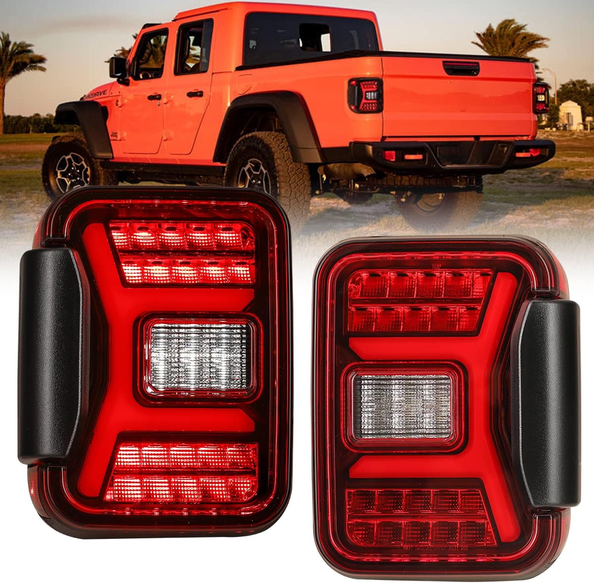 LED Tail Lights Assembly for 2019 2020 2021 JEEP Gladiator JT, NIXON OFFROAD Gladiator Taillights w/ 4D Clear Lens Running/ Brake and Reverse Lights, Sequential Turn Signal Rear Lights (Smoke Black)