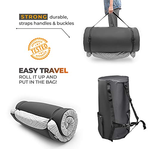 Roll Up Travel Mattress, CertiPUR-US 3” Cooling Gel Infused Memory Foam Sleeping Pad, Portable Foldable Floor Mat for Camping, Car & Bed Topper w/Waterproof Cover, Carry Bag | Kids, Cot, Single, Twin