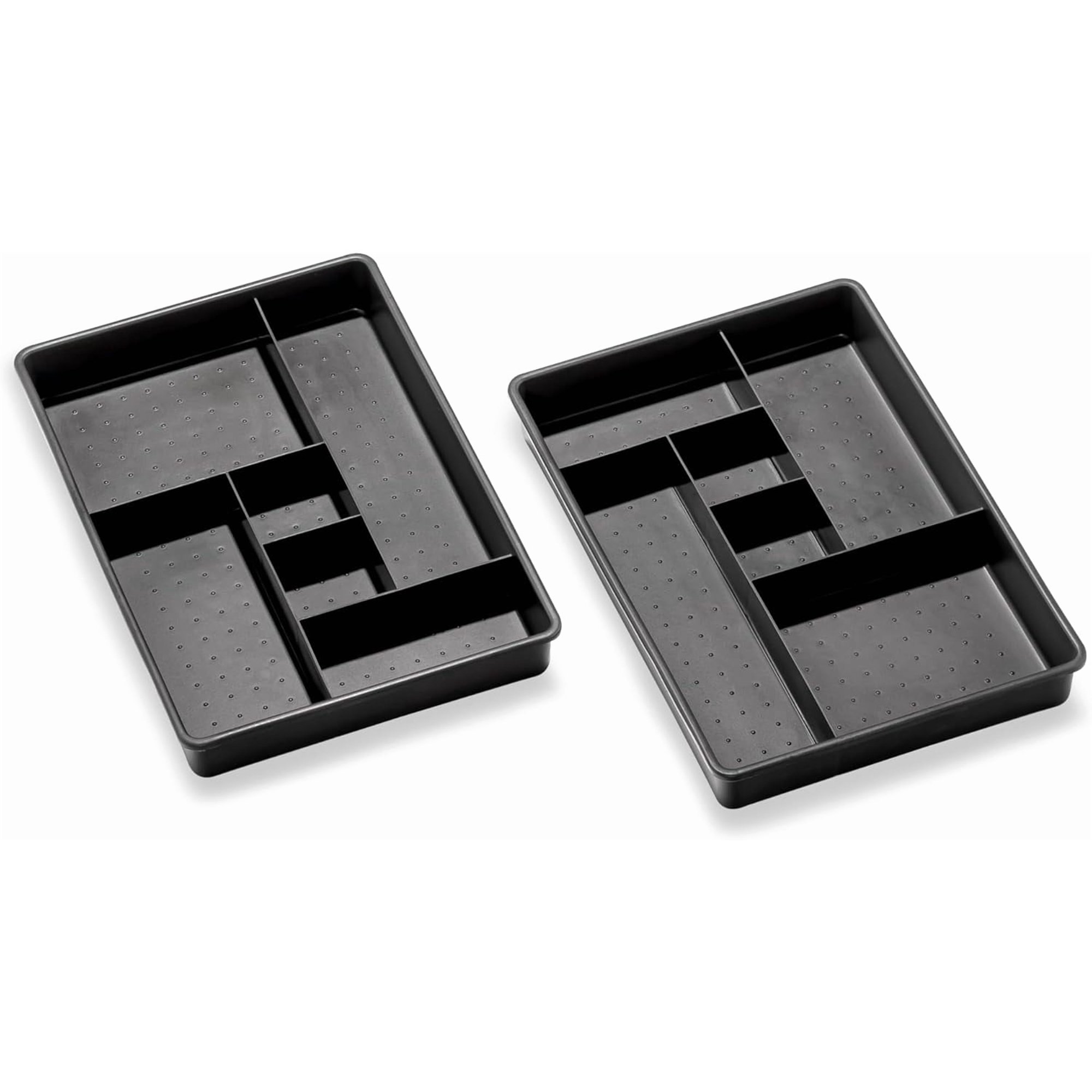 Set of 2 Plastic 6-Compartment Drawer Organizer Trays, Multipurpose Storage Bins for Drawers, Granite , 10.75 x 7.5 x 2.6 inches