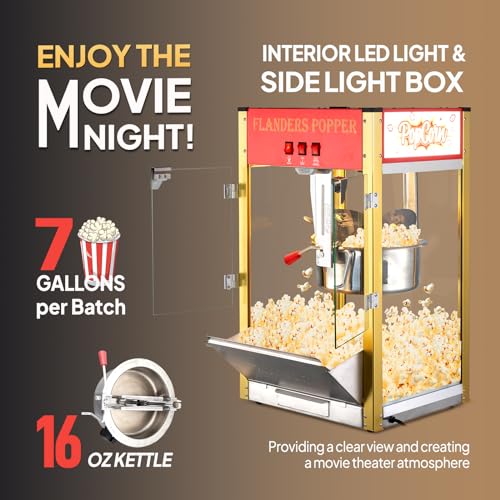 ROVSUN Popcorn Machine with 16 Ounce Kettle, Countertop Popcorn Maker Commercial Popcorn Machine w/Stainless Steel Scoop, Oil Spoon & 3 Popcorn Cups for Home Movie Theater, Red