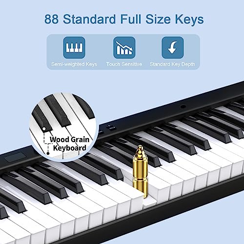 Veetop 88 Key Keyboard Piano Folding Piano with Full Size, Electric Piano Wood Grain Touch Sensitive Keyboard with Bluetooth MIDI Portable Digital Piano for Beginners and Travel (White)