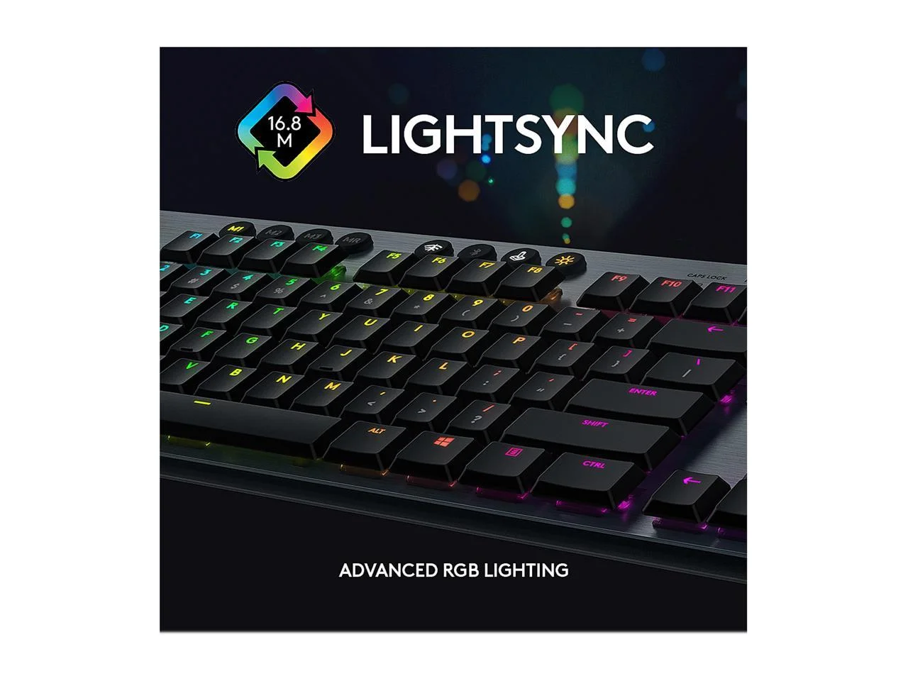 Logitech G815 Lightsync RGB Mechanical Gaming Keyboard - Cable Connectivity - USB Interface - English - PC, Windows, Mac OS - Mechanical Keyswitch - Black
