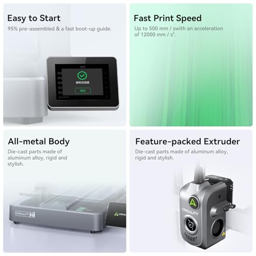 Creality Hi Combo Multicolor 3D Printer with CFS, 500mm/s High Speed Printing,Full-auto Leveling, Automatic Filament Reading, Fully Assemble, Silent Mode 3D Printers 10.24×10.24×11.81 inch
